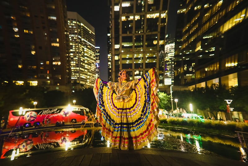 Ballet folklorico dancer performing at Discovery Green in Downtown Houston